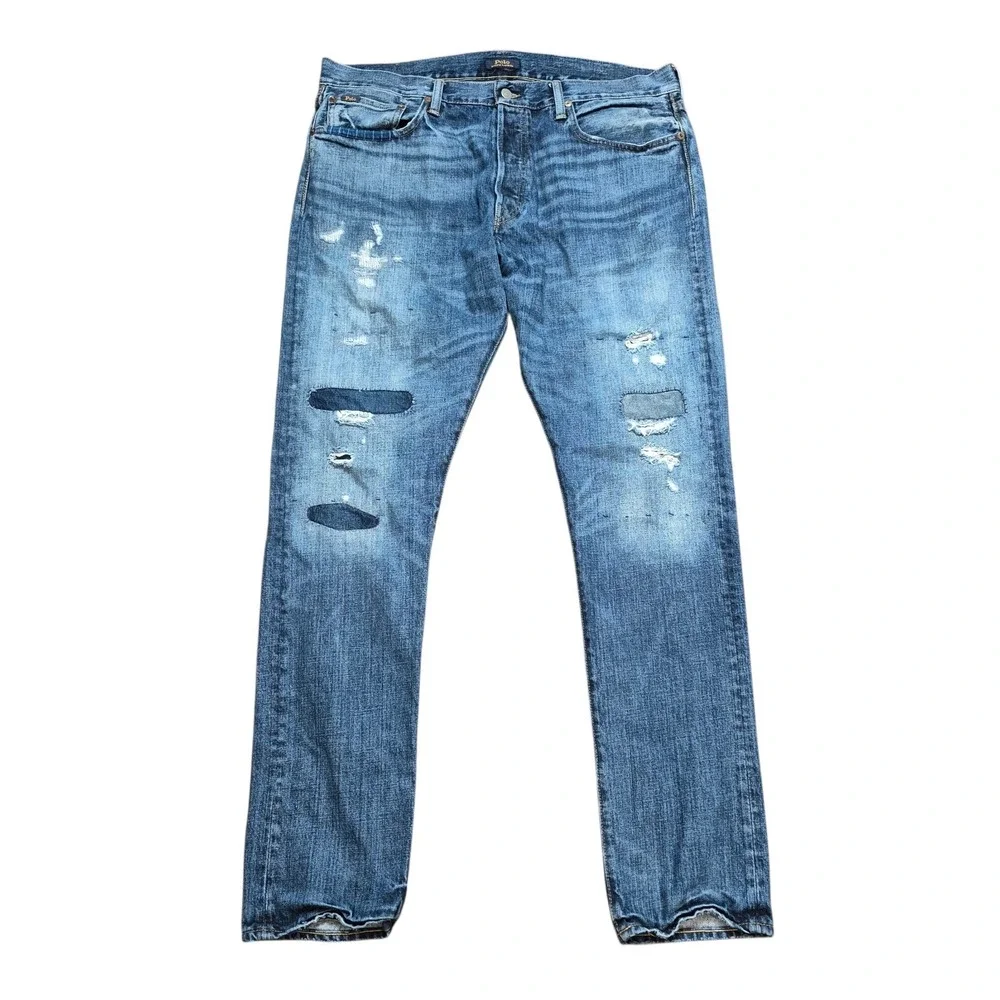 Polo Ralph Lauren Men's 36 The Sullivan Slim Distressed‎ Patchwork Jeans